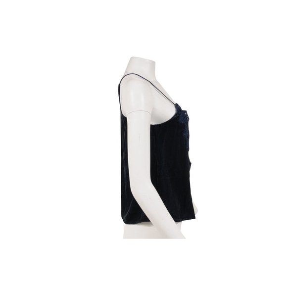 Cami NYC Women Tank Top Small Blue Reversible Velvet Silk Embroider Charlie Lace - Picture 5 of 10